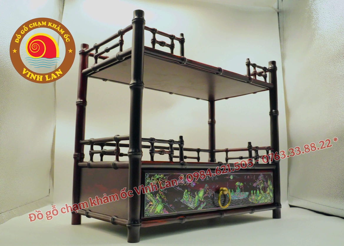 Kệ trà mini gỗ tắc khảm ốc đỏ tích TRI ÂM TRI KỶ